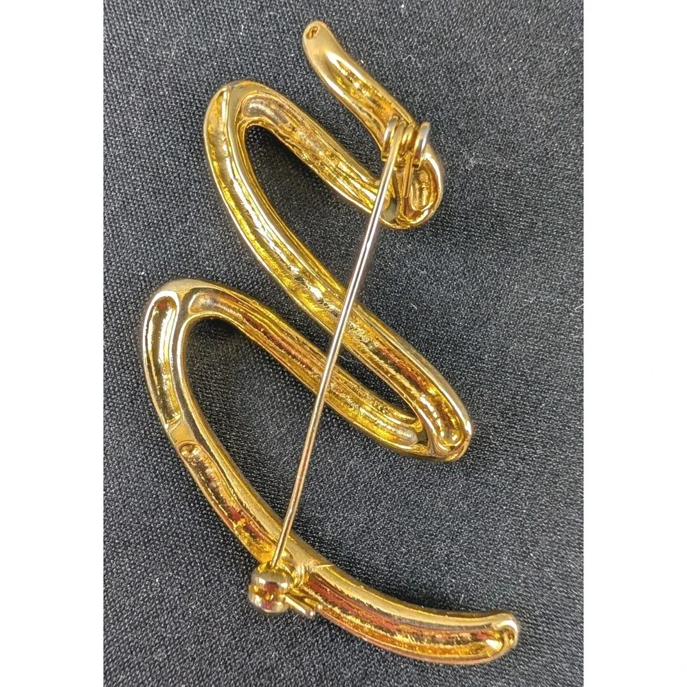 Vintage Gold Tone Abstract‎ Swirl Brooch 1970s Modernist Statement Pin
